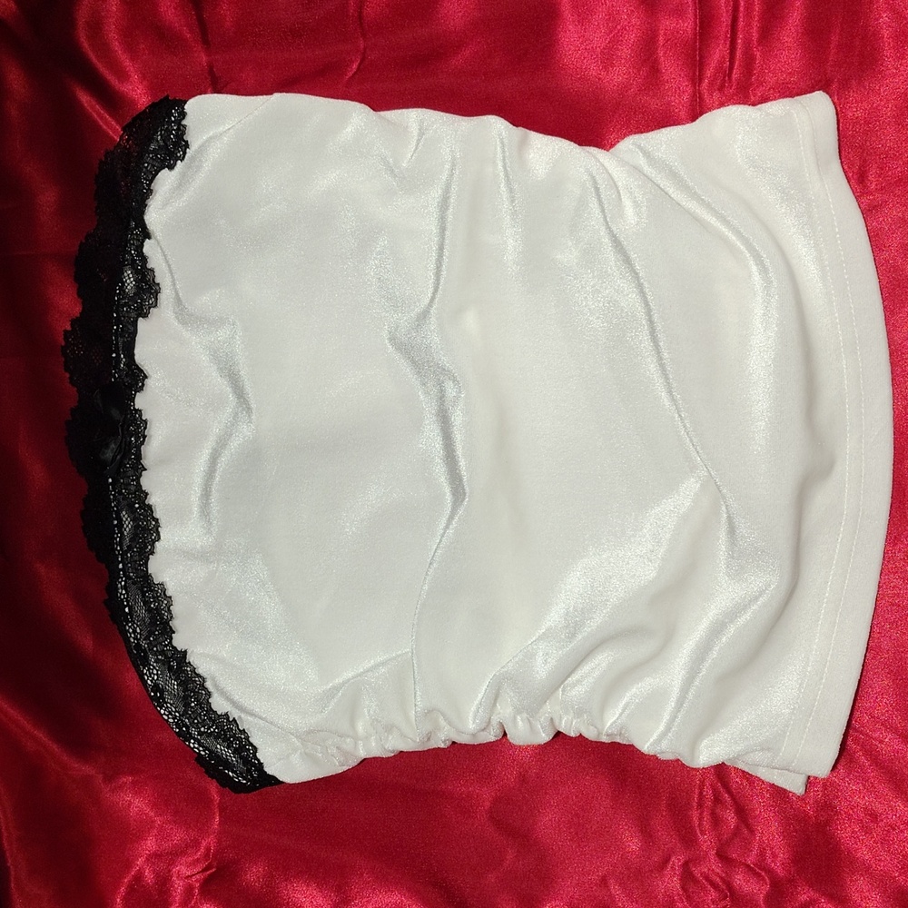 SHEIN White Tube Top with Black Lace Trim